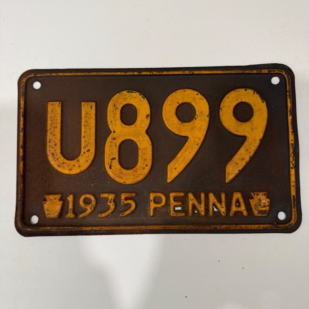 Pennsylvania License Plate 1935 Brown Yellow Embossed Vintage Metal U899